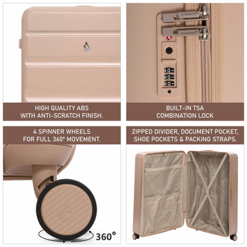 Aerolite Extra Large XL 32" 144L Lightweight ABS Hard Shell Suitcase, 4 Dual Wheel Spinner, TSA Lock, Heavy-Duty Check-In Travel Luggage - Beige